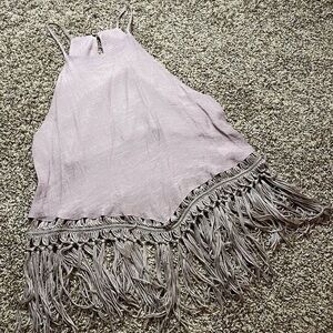 Mustard seed light purple medium Woven Crochet Fringe Tank Top